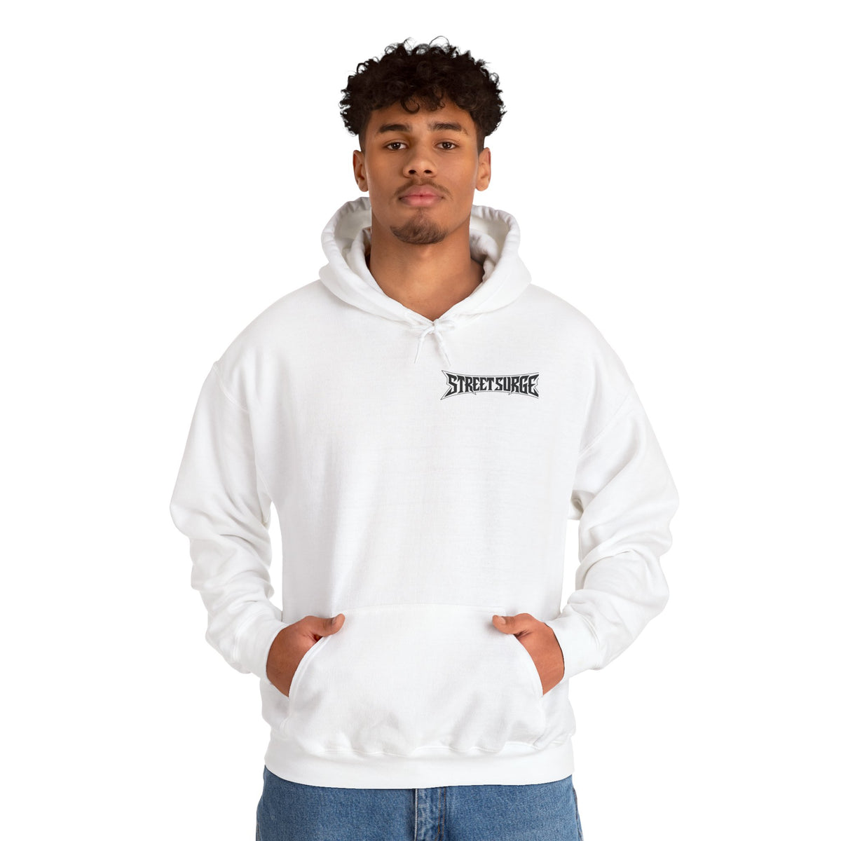 Street Surge Hoodie — White Graphic Logo Pullover