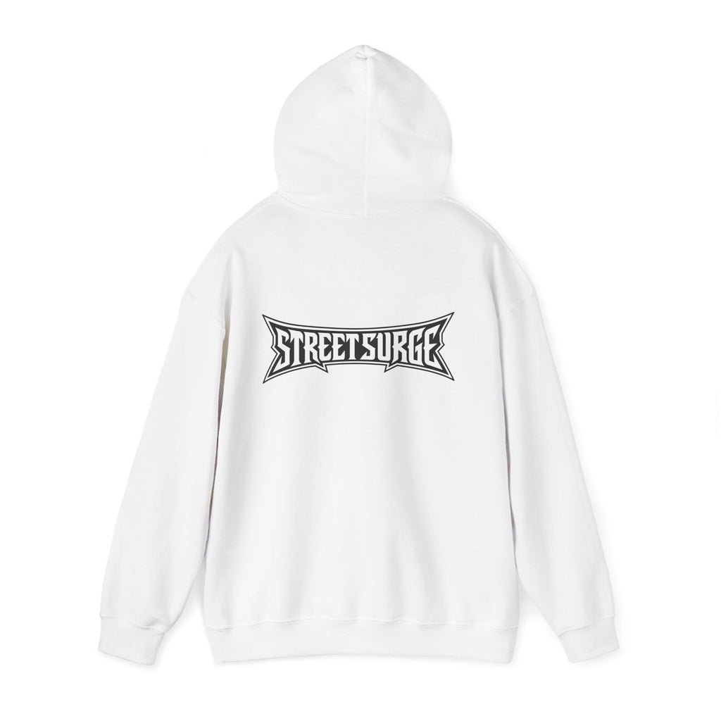 Street Surge Hoodie — White Graphic Logo Pullover