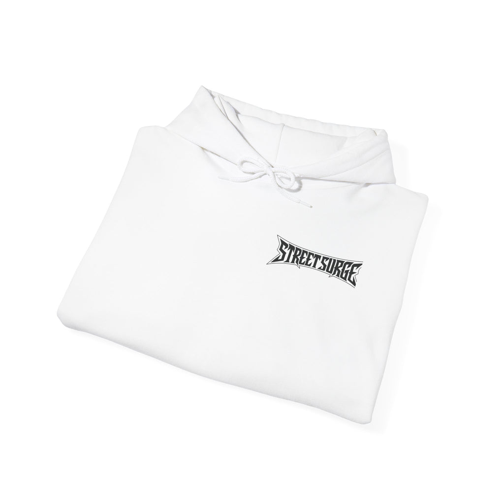 Street Surge Hoodie — White Graphic Logo Pullover