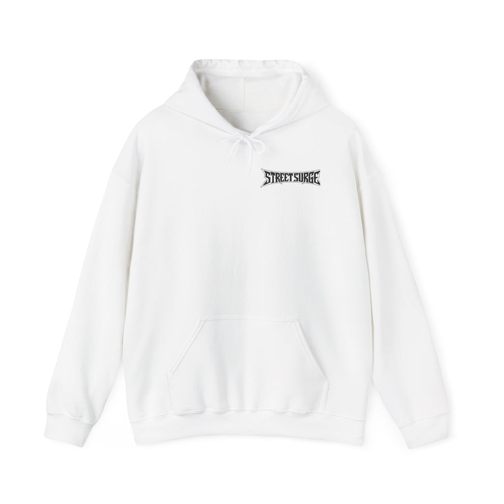Street Surge Hoodie — White Graphic Logo Pullover