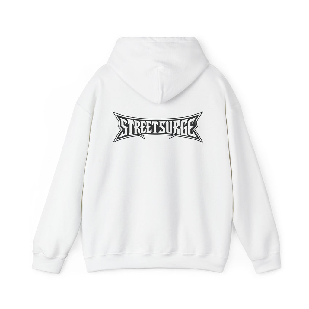 Street Surge Hoodie — White Graphic Logo Pullover